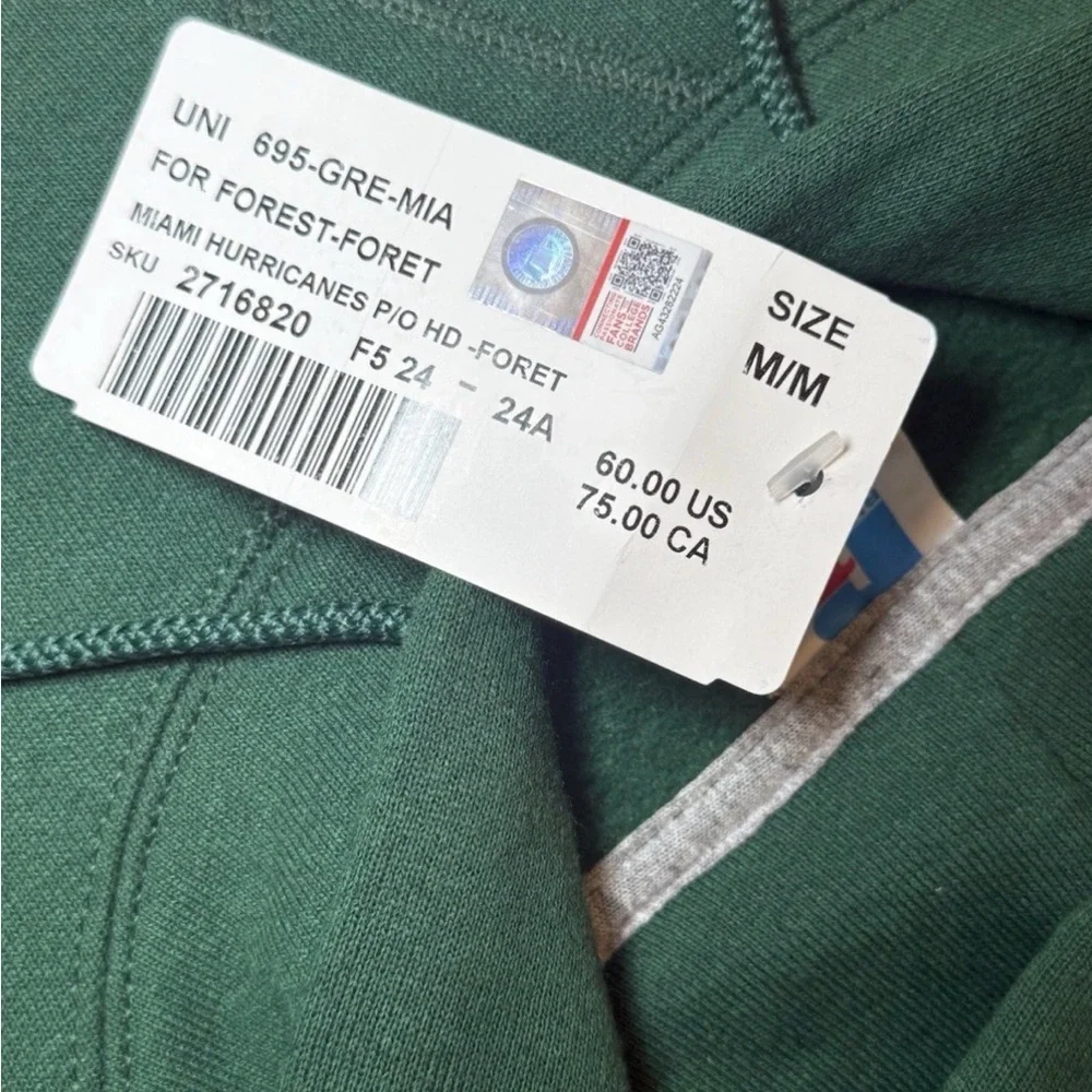NWT Miami Hurricanes Hoodie Mens Sz M Embroidered Green NCAA Russell Sweatshirt - Picture 8 of 12